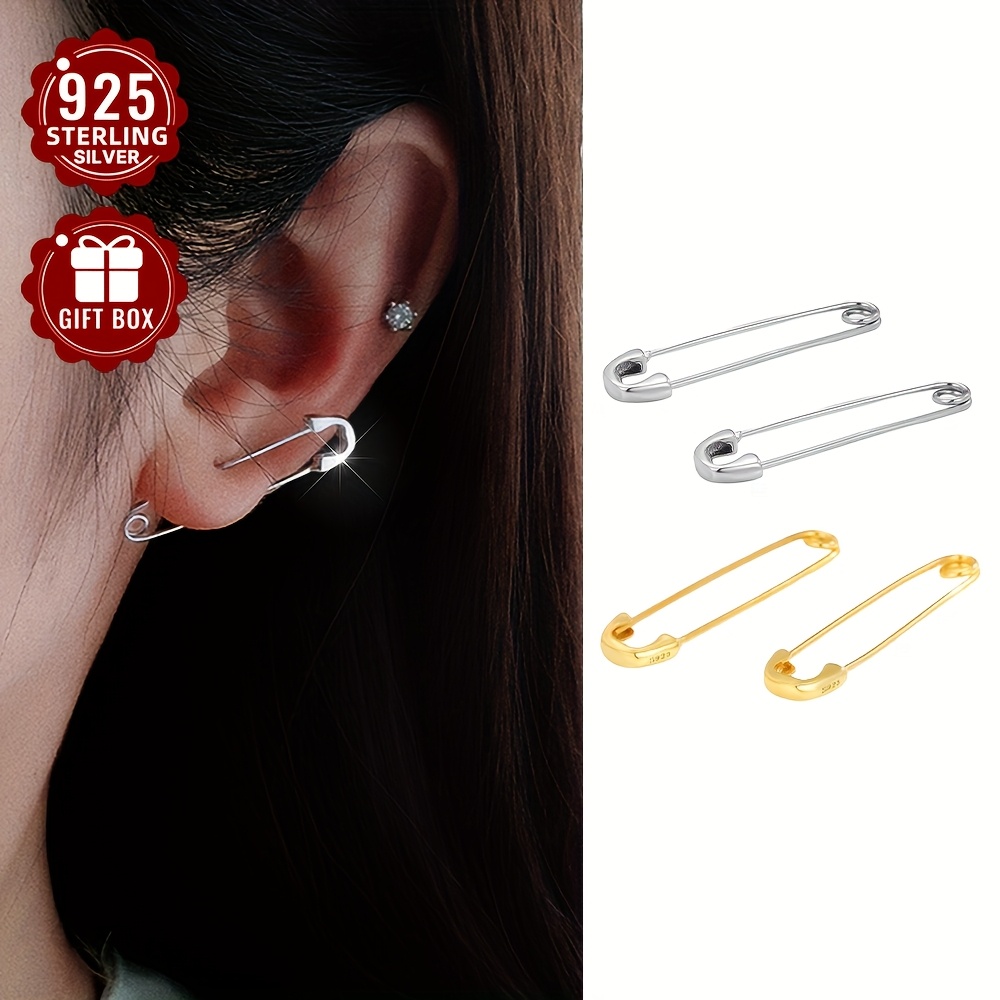 925 Silver Paperclip Stud Brooch Earrings for Women